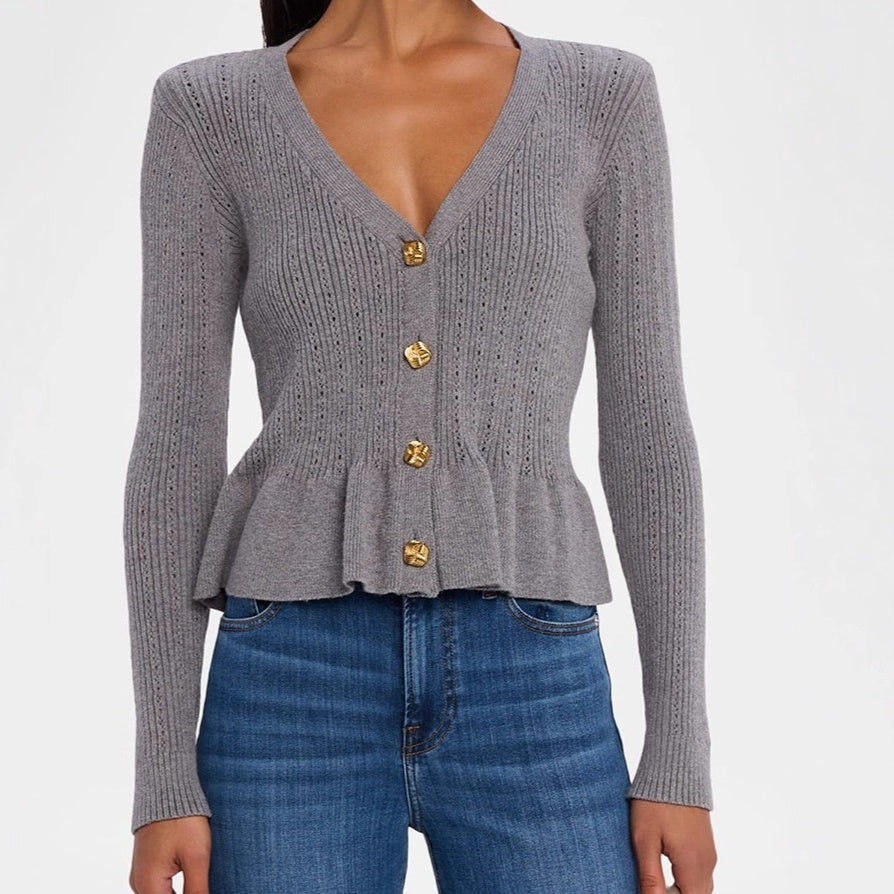Button Ruffled Bell Sleeve Slim Fit Waist-controlled Slimming Top