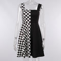Black And White Plaid Contrast Stitching Strap Dress Female Summer