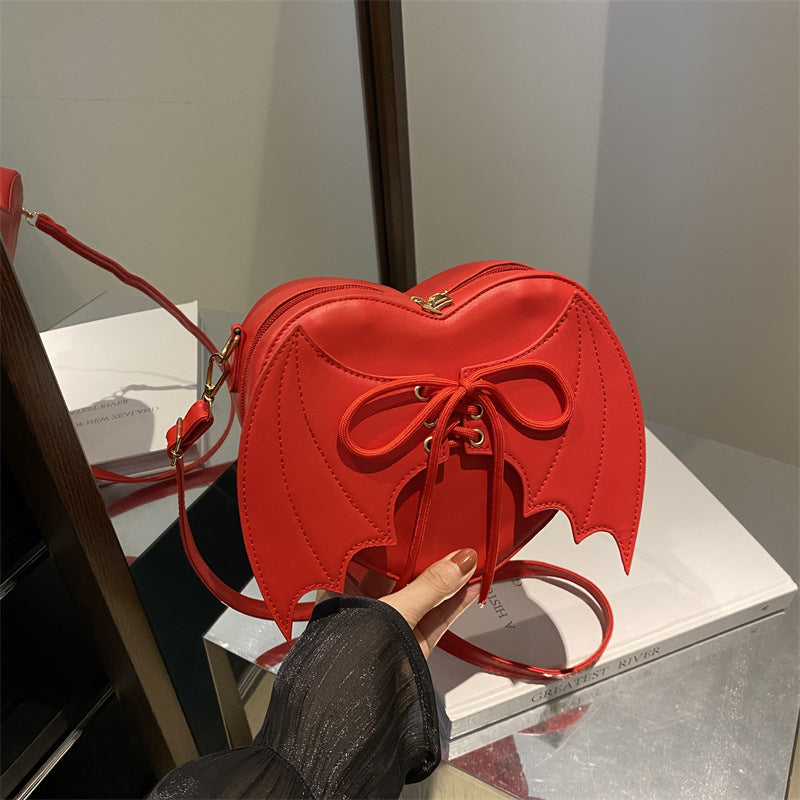 Heart Shape Bag Strap Design Bat Wings One Shoulder Crossbody Bag
