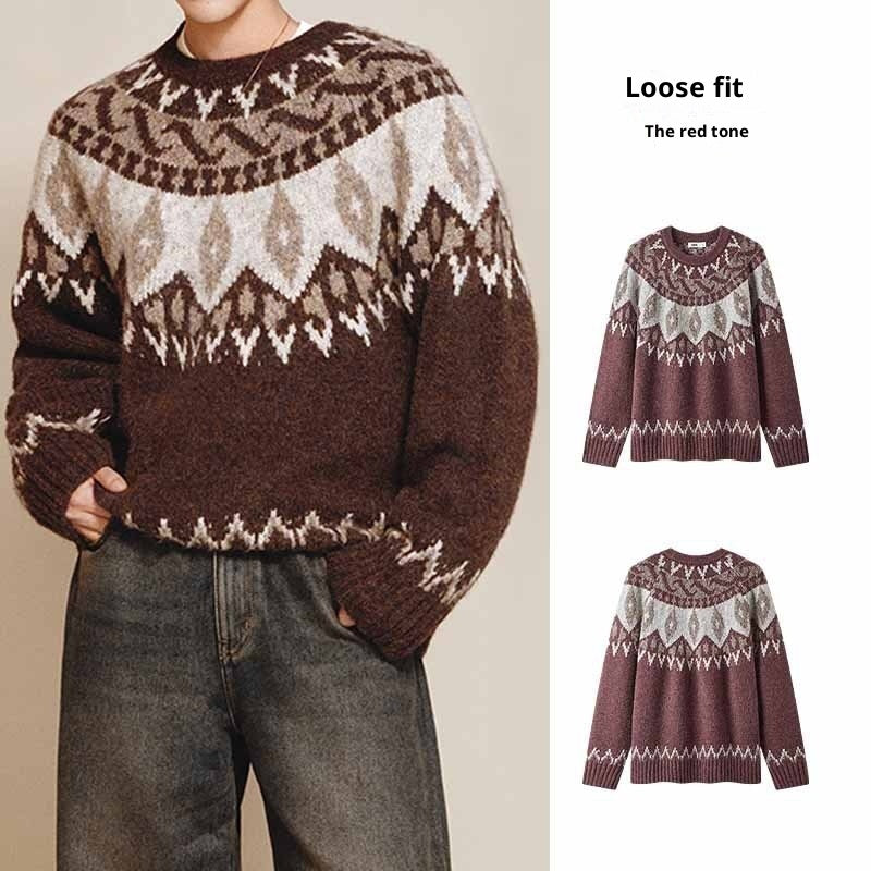 Men's Round Neck Jacquard Christmas Knitted Sweater