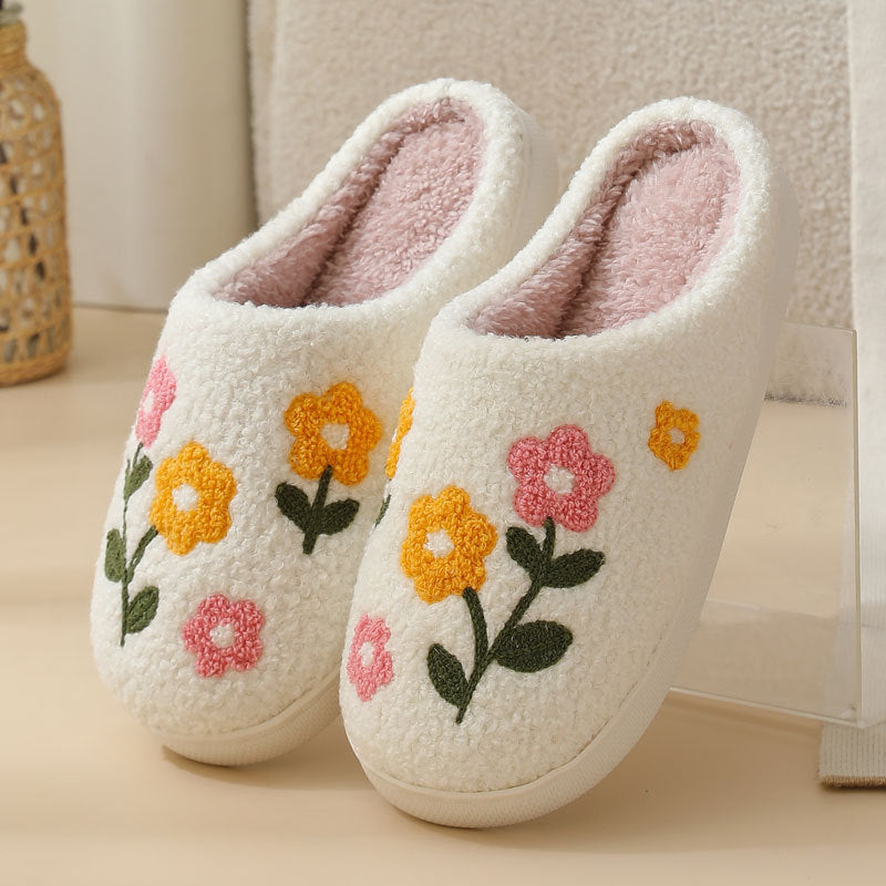 Three-color Flower Cotton Slippers Women's Warm Indoor Slippers