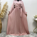 Fashionable V-neck Patchwork Pleated Large Hem Dress