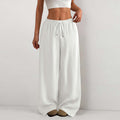 Women's Solid Color Loose Wrinkle Waist Drawstring Wide Leg Casual Trousers