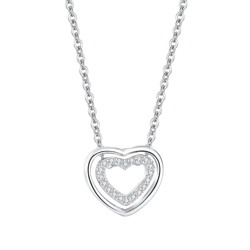 S925 Sterling Silver Heart To Heart Pendant Necklace