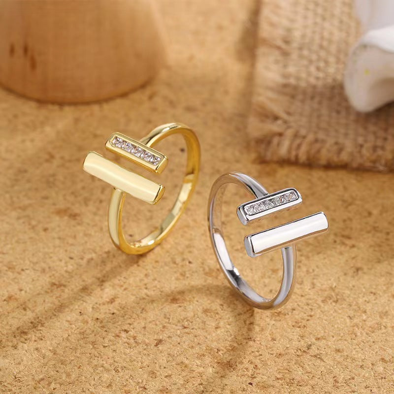 Double T Ring Niche Open Minimalist Style Ring Birthday Gift Valentine's Day Gift