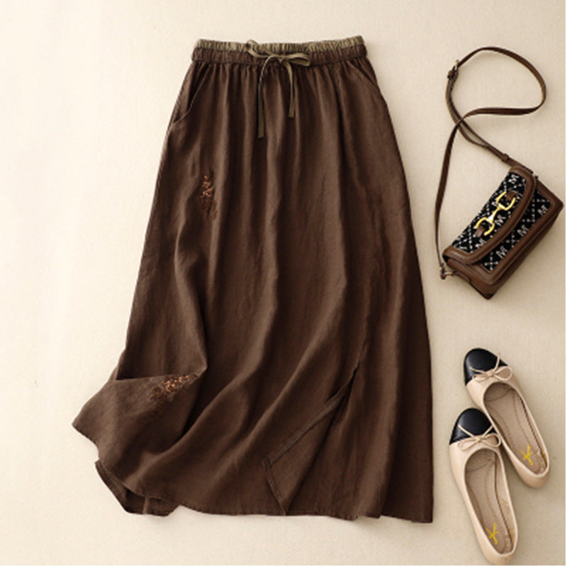 Women's Color-block Skirt With Elastic Waist