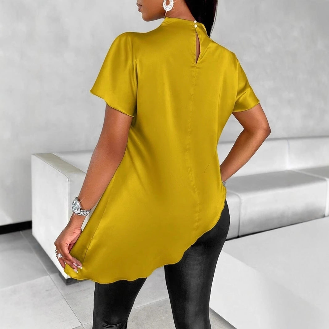 Women's Solid-color Loose-fitting Casual Top With An Asymmetrical Hem
