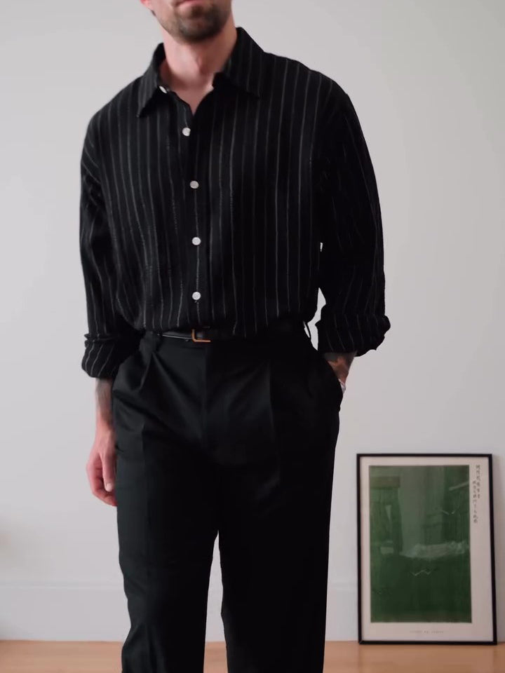 Black Pinstriped Button-Down Shirt