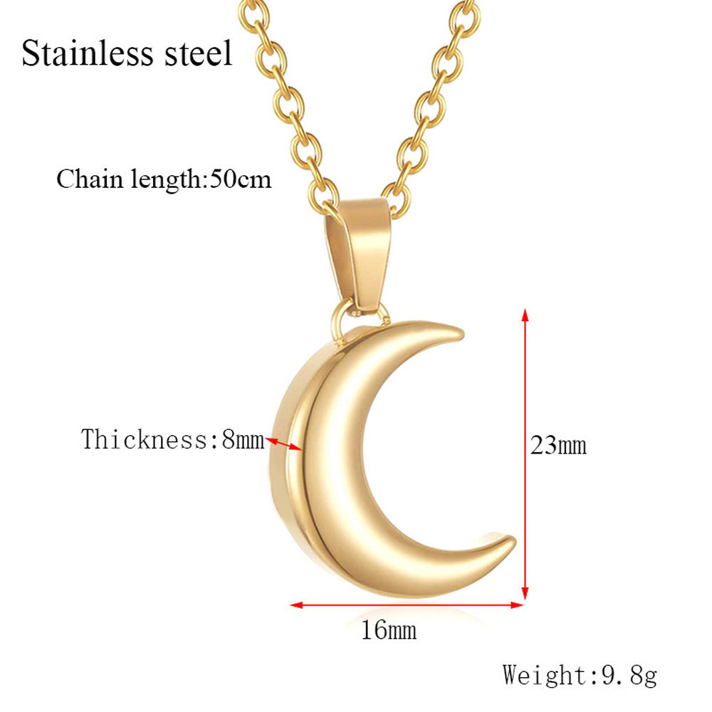 Stainless Steel Moon-Shaped Perfume Bottle Ash Pendant Necklace