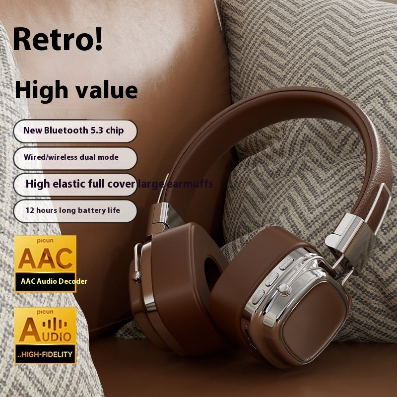 Premium Retro Wireless Bluetooth 5.3 Headphones - Over-Ear Bass Boost Headset with 200H Battery