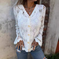 Women's Lace V-neck Long Sleeve Top