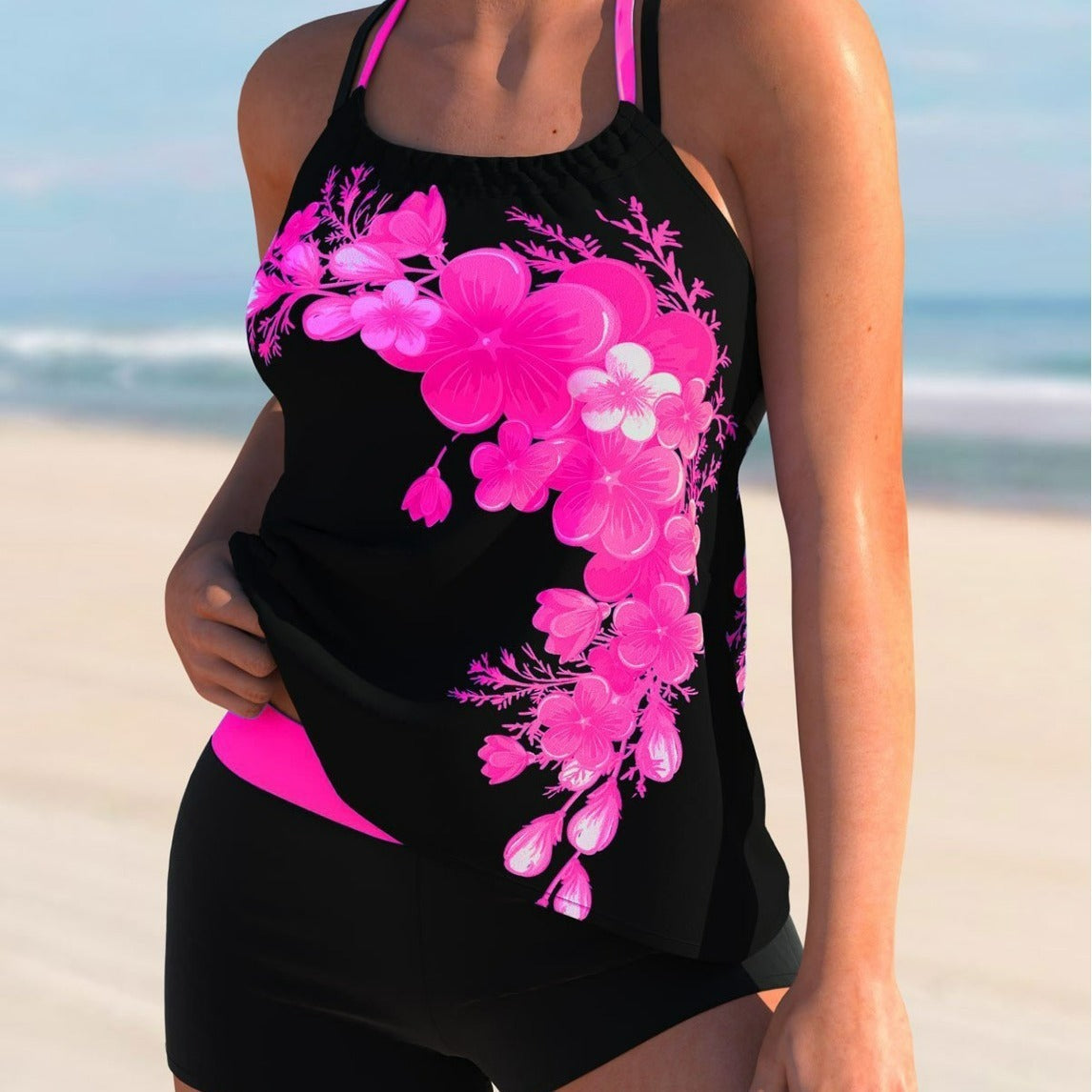 Plus Size Bikini Swimsuit - Two Piece Color Block Swimwear