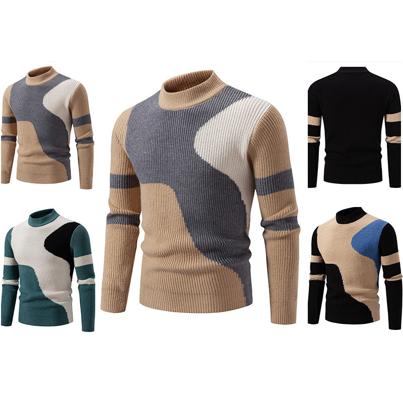 Men's Half-high Collar Colored Pullover Sweater