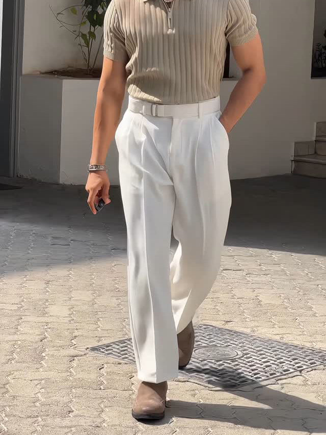 White High-waisted Pleated Pants