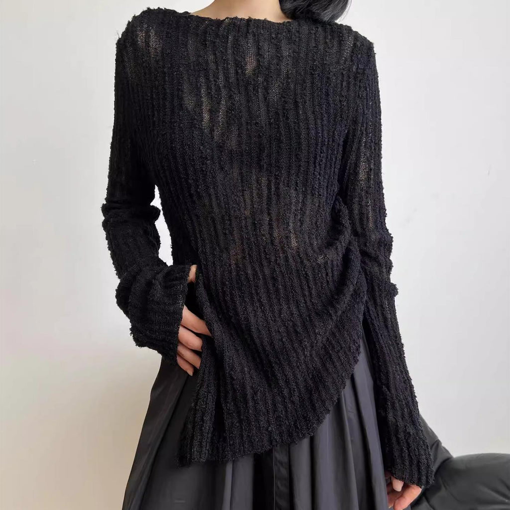 Side Slit Pleated Temperament Long Sleeved Niche High-end Top