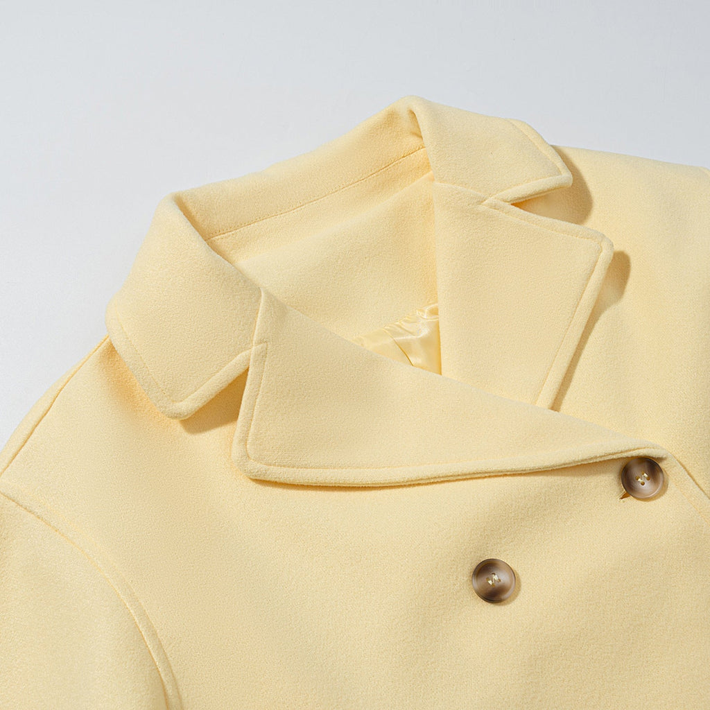 Lapel Long Sleeve Double Breasted Short Woolen Coat