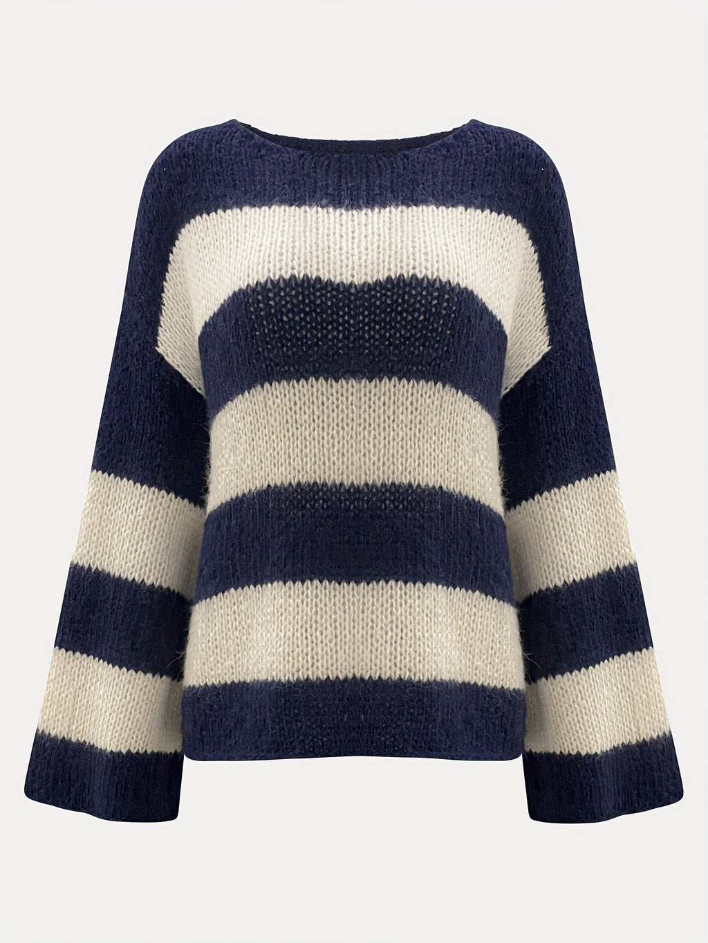 Crew-neck Contrast-striped Loose-fit Casual Chic Versatile Knit Pullover