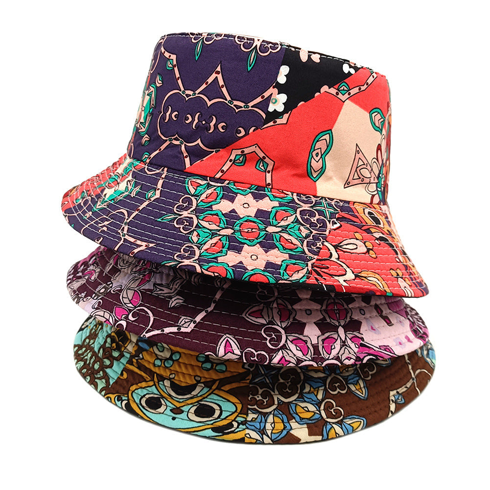 Geometric Bucket Hat Color Matching Printing Double-sided Wear Bucket Hat