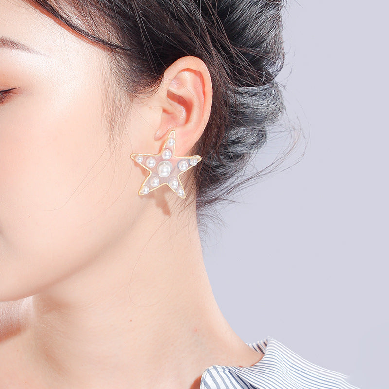 S925 Pearl Stitching Earrings Peach Heart Star Stud Earrings Women