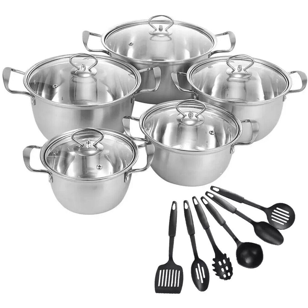 11 Piece Stainless Steel Cookware Pan Set Non-Stick Induction Pots Lids Pans Utensils