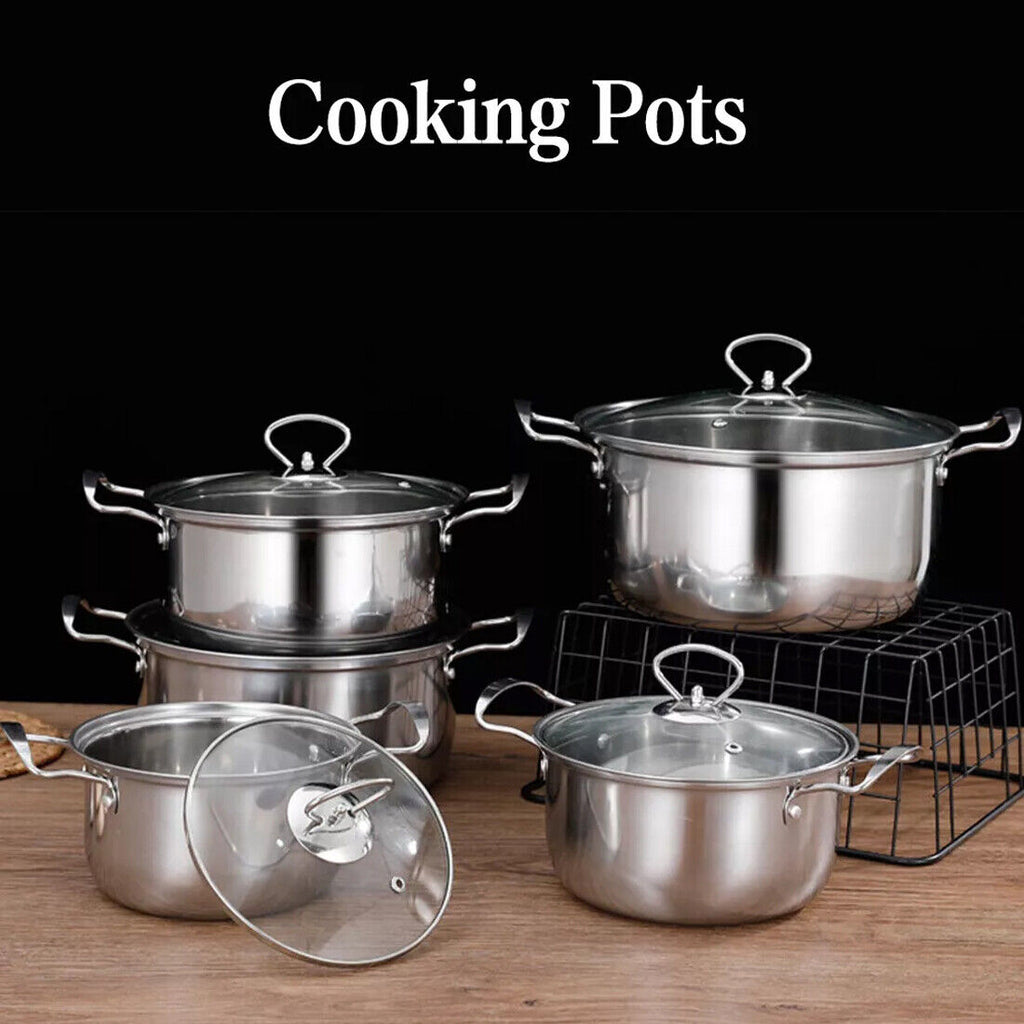 11 Piece Stainless Steel Cookware Pan Set Non-Stick Induction Pots Lids Pans Utensils