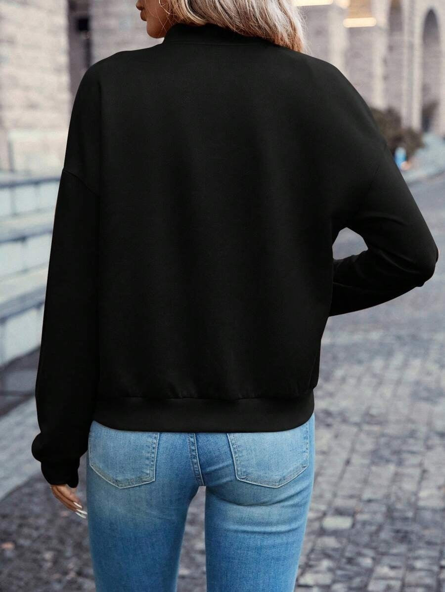 Solid Color Faux Pocket Zip Jacket Casual Long Sleeve For Autumn And Winter