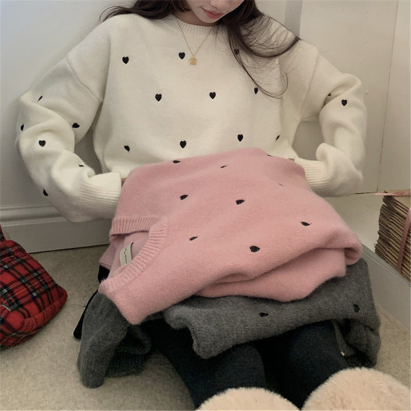 Autumn And Winter Temperament Crew Neck Lovely Loose Soft Glutinous Pullover Sweater For Women