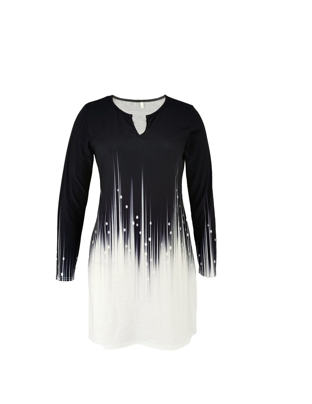 V-neck Black And White Meteor Long Sleeve Slim Fit Dress