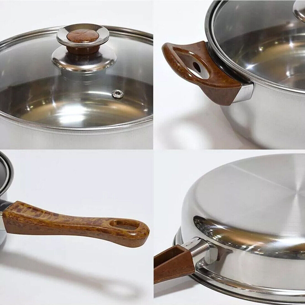 12 Piece Stainless Steel Cookware Set Pots Pans Glass Lids Kitchen Pan Pot