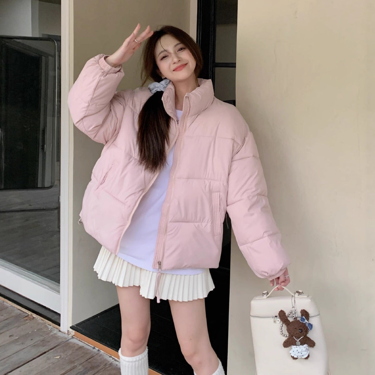 Cute Stand-up Collar Puffer Jacket For Women