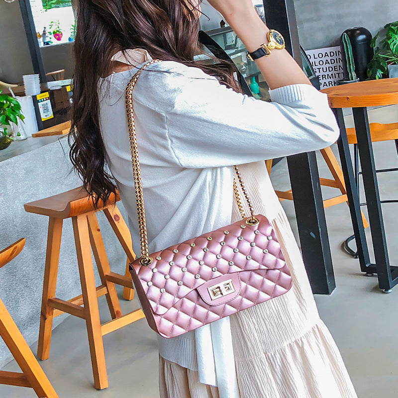 Diamond Chain One-Shoulder Diagonal Small Square Bag