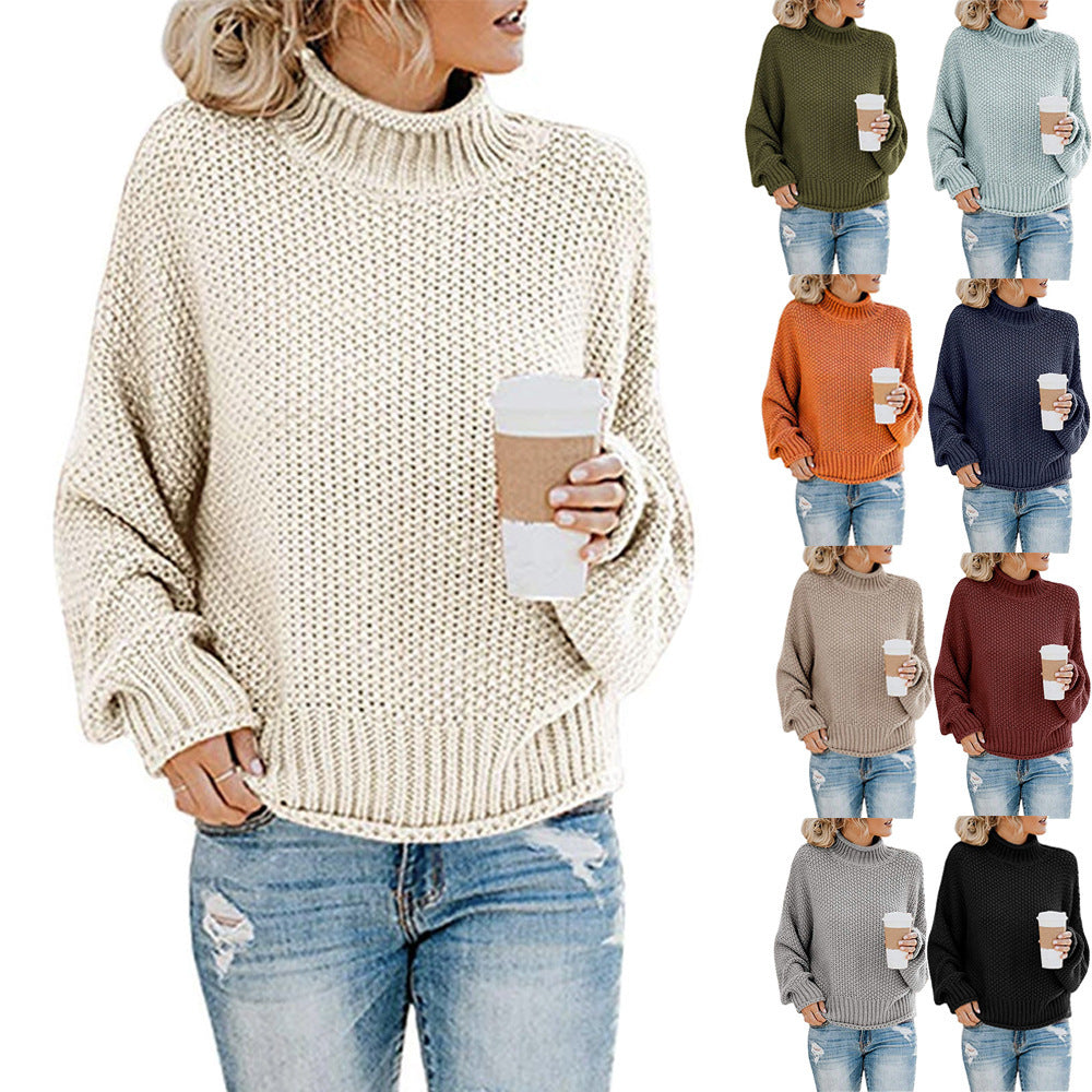 Solid Turtleneck Pullover Sweater Winter Fashion Casual Knitted Long-Sleeved Top Women's Clothing