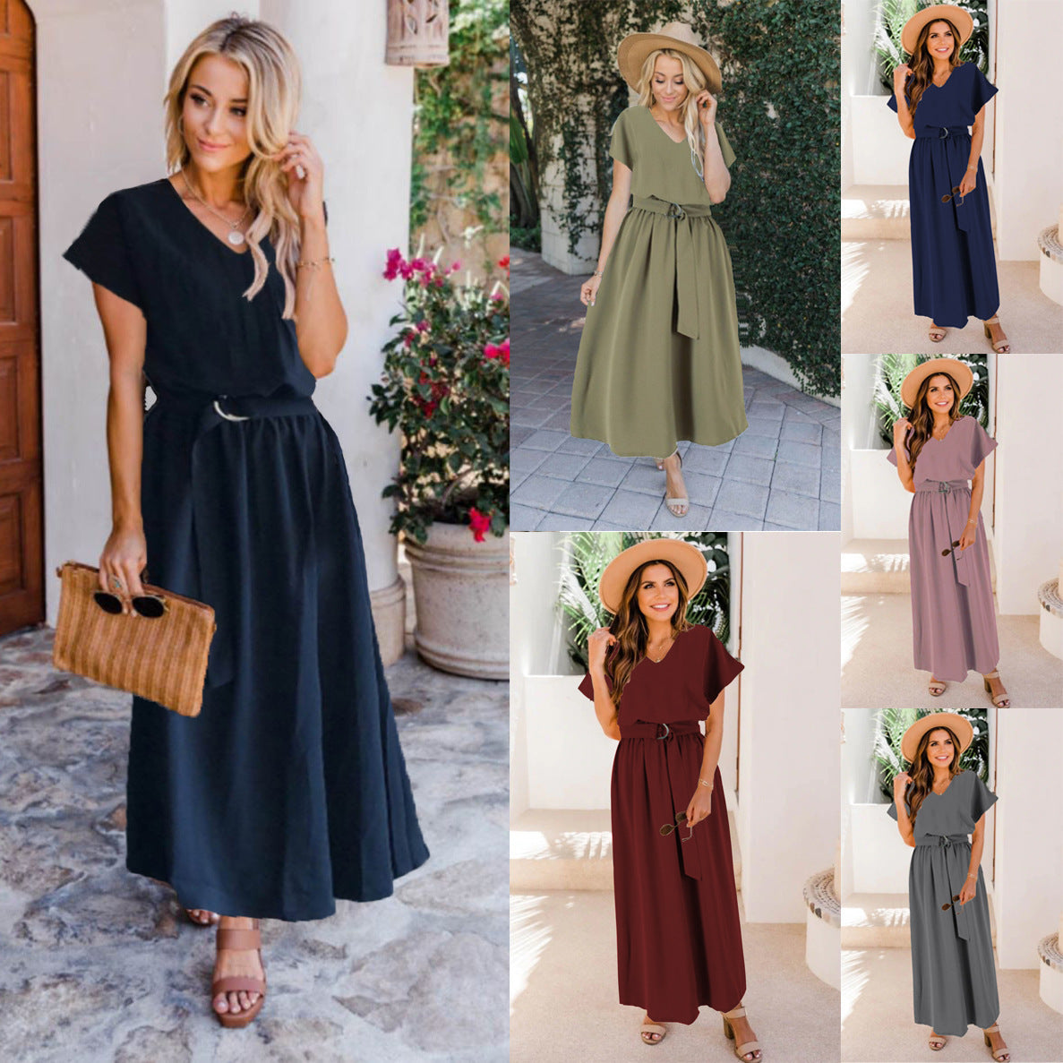 Women's Solid-Color Plus-Size Long Dress
