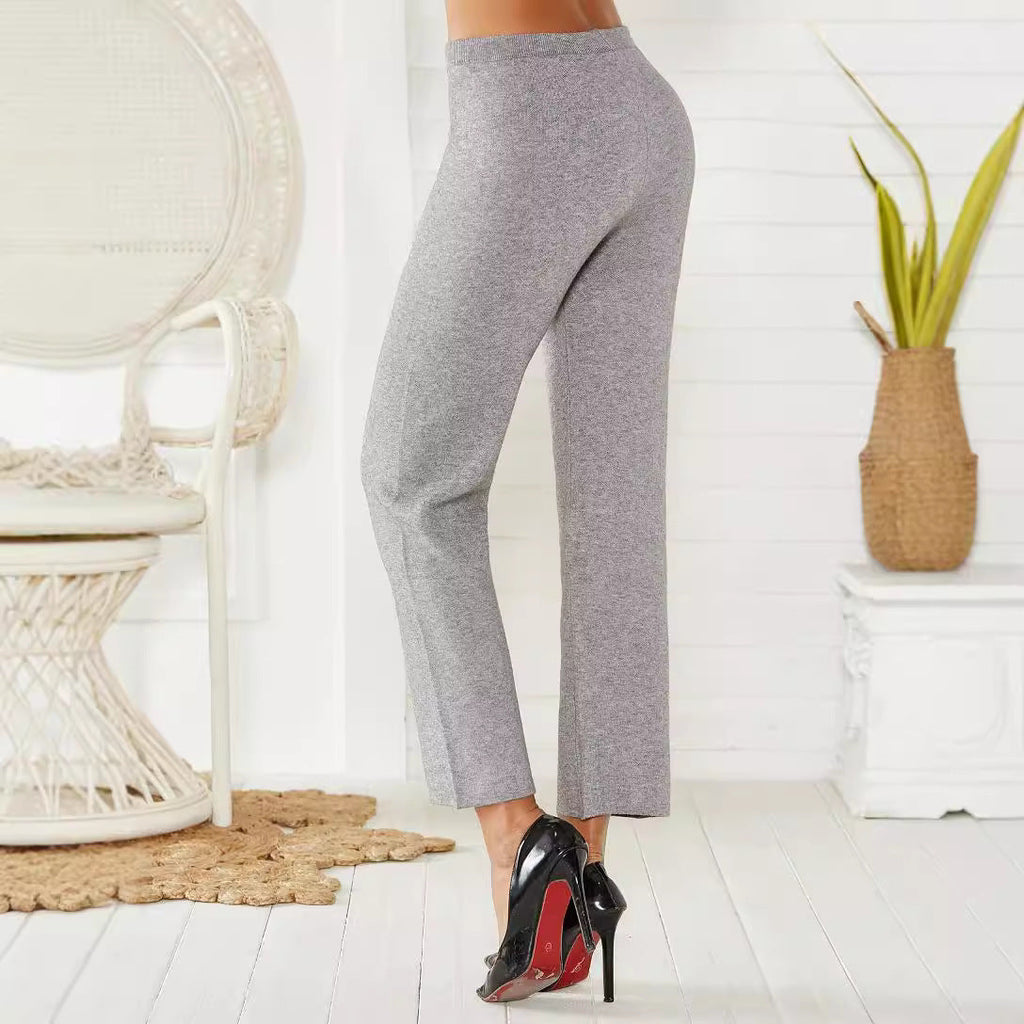 Mid-waist Woven Stretch Slimming And Warm Trousers