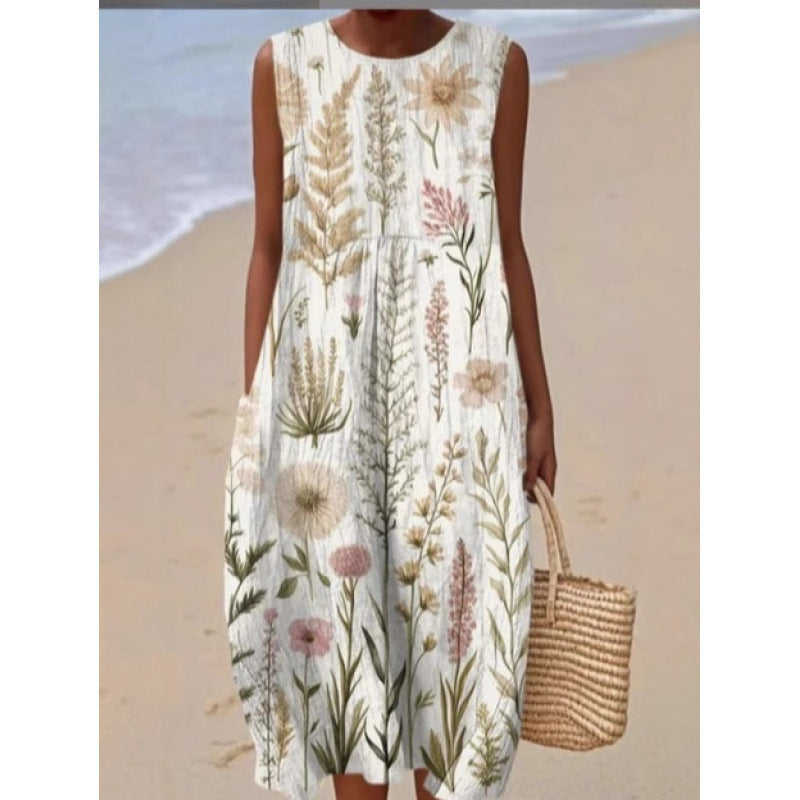 New Sleeveless Casual Printed Temperament Long Dress