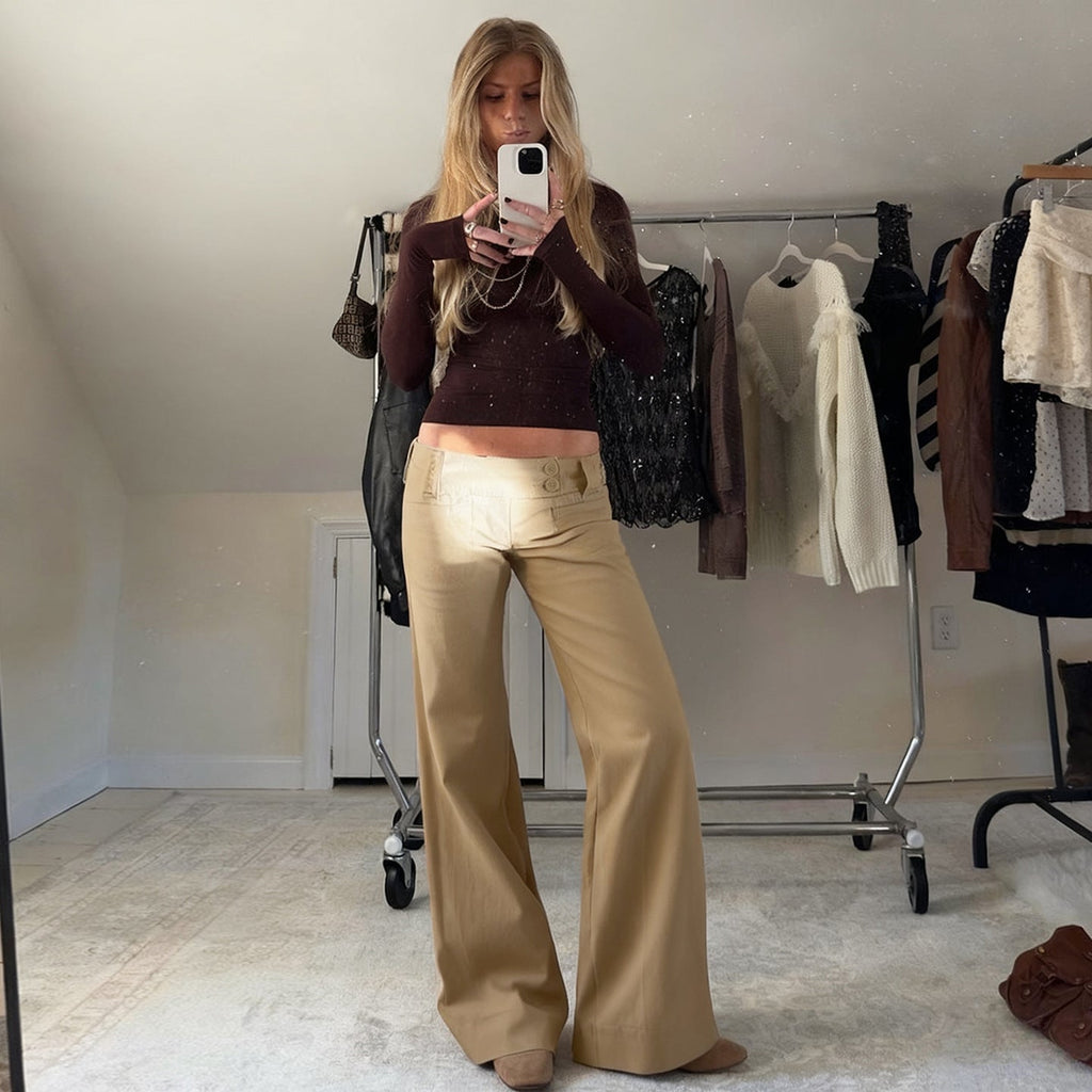 Fashionable Low-rise, Figure-flattering, Spicy-girl-style Flared Trousers
