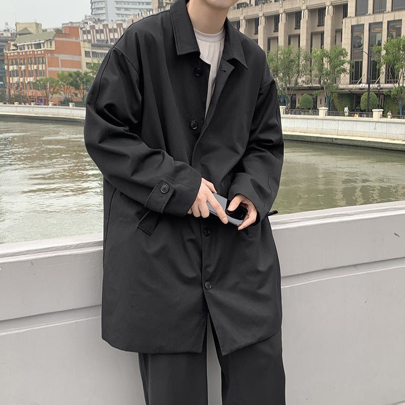 Simple Casual Trench Men's Mid-length Overhat Retro Solid Color Lady Couple Coat