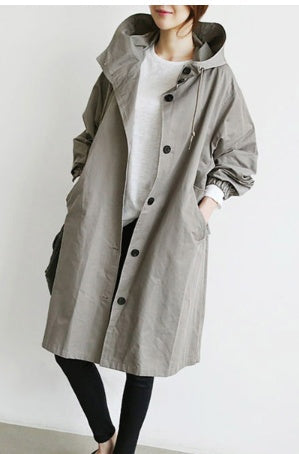 Korean Loose Solid Color British Trench Coat