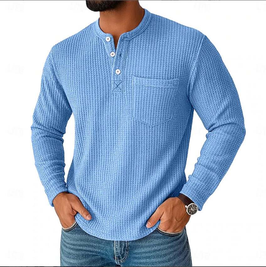 Long Sleeve Henley Shirt Long Sleeve Collar Button Men's Casual Jacket