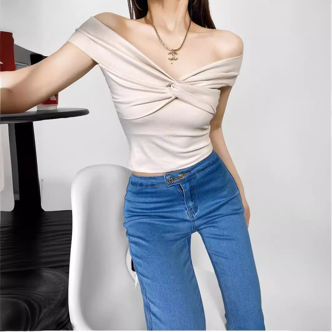 Pleated Twisted And Layered Short-sleeve T-shirt