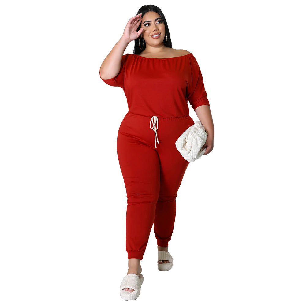Women's Solid-Colored Sports Jumpsuit With Drawstring, High Waist, And Slimming Design