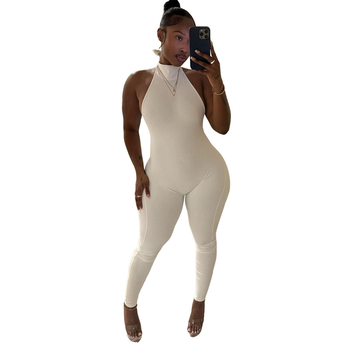 Autumn And Winter New Sexy Babe Backless Halter Tie Jumpsuit
