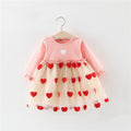 Girls' Solid Color Stitching Mesh Love Lace Dress Fake Two Long Sleeved Dresses