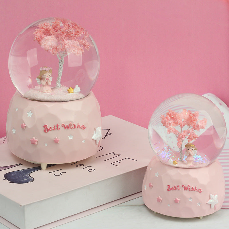 Home Furnishings Valentine's Day Gift Creative Angel Girl Couple Light Snow Crystal Ball