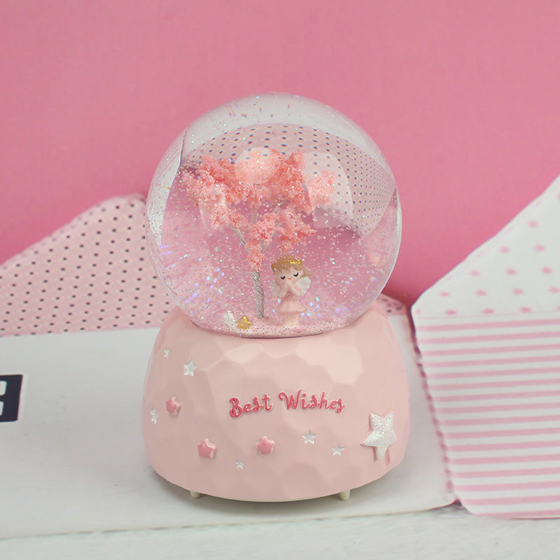 Home Furnishings Valentine's Day Gift Creative Angel Girl Couple Light Snow Crystal Ball