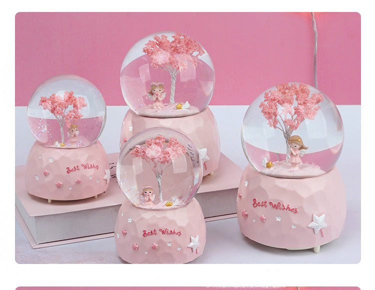 Home Furnishings Valentine's Day Gift Creative Angel Girl Couple Light Snow Crystal Ball