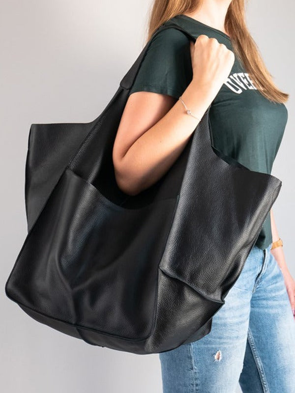 Vintage Large Capacity Handbags PU Soft Leather Big Bag Designer Luxury Women Shoulder Bag Beach On Vacation Woman Tote Bag