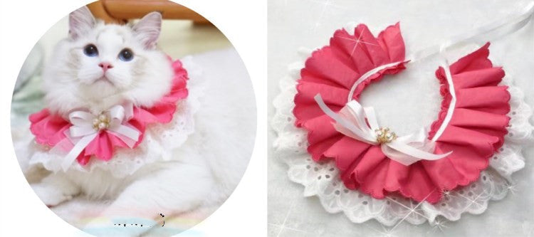 Pet Variety Saliva Towel Cats Dogs Lace Bib Scarf Bell Collar Bow Knot