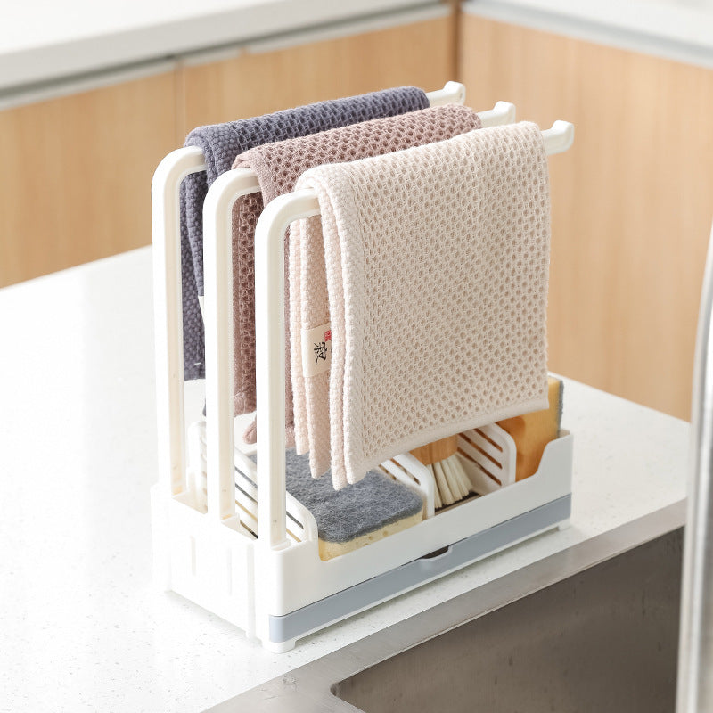 Drain Rack Sponge Storage Rack with Tray Perforation-free Vertical Wall Hanging Rag Rack for Kitchen Supplies