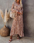 S-5Xl Loose V-Neck Lace Long Print Beach Dress